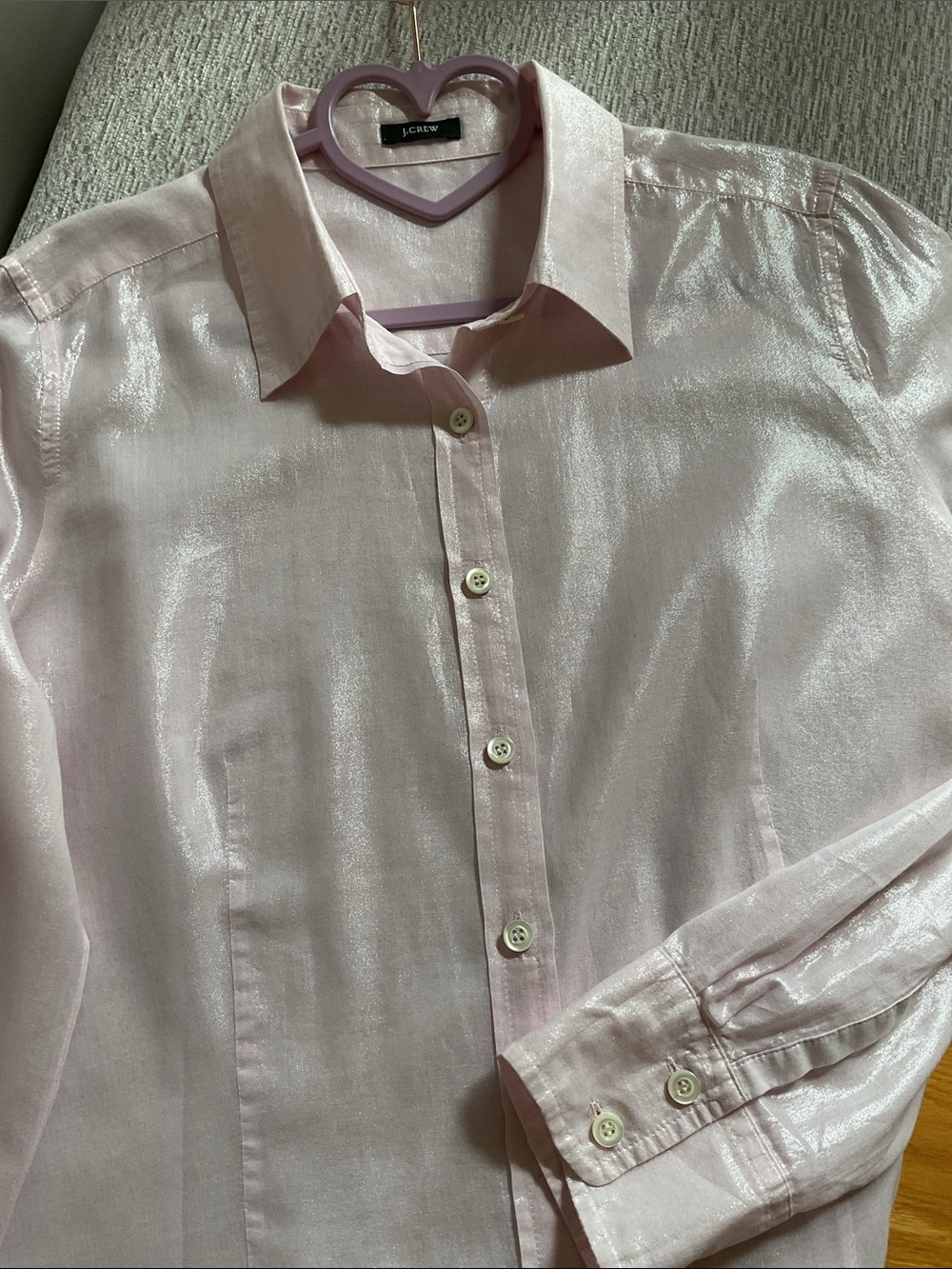J. Crew Pale Pink Sheen Button-Up Dress Women’s Shirt - Picture 7 of 8